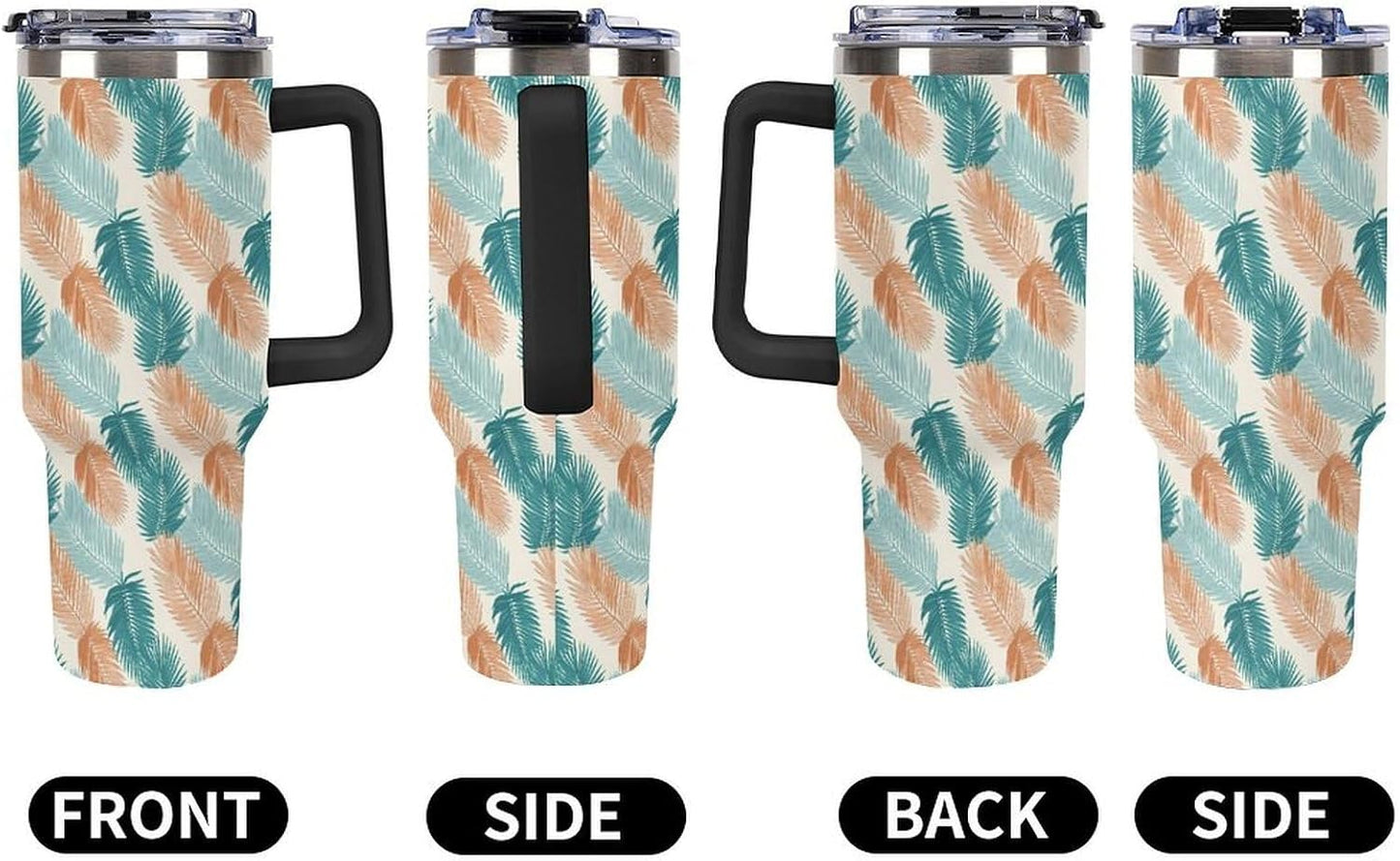 Leakproof Tumbler Vacuum Sealed Car Holder Friendly For Travel Teal And Peach Tropical Palm Leaf Pattern Water Tumbler white-style-23 - Colors F