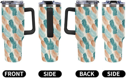 Leakproof Tumbler Vacuum Sealed Car Holder Friendly For Travel Teal And Peach Tropical Palm Leaf Pattern Water Tumbler white-style-23 - Colors F