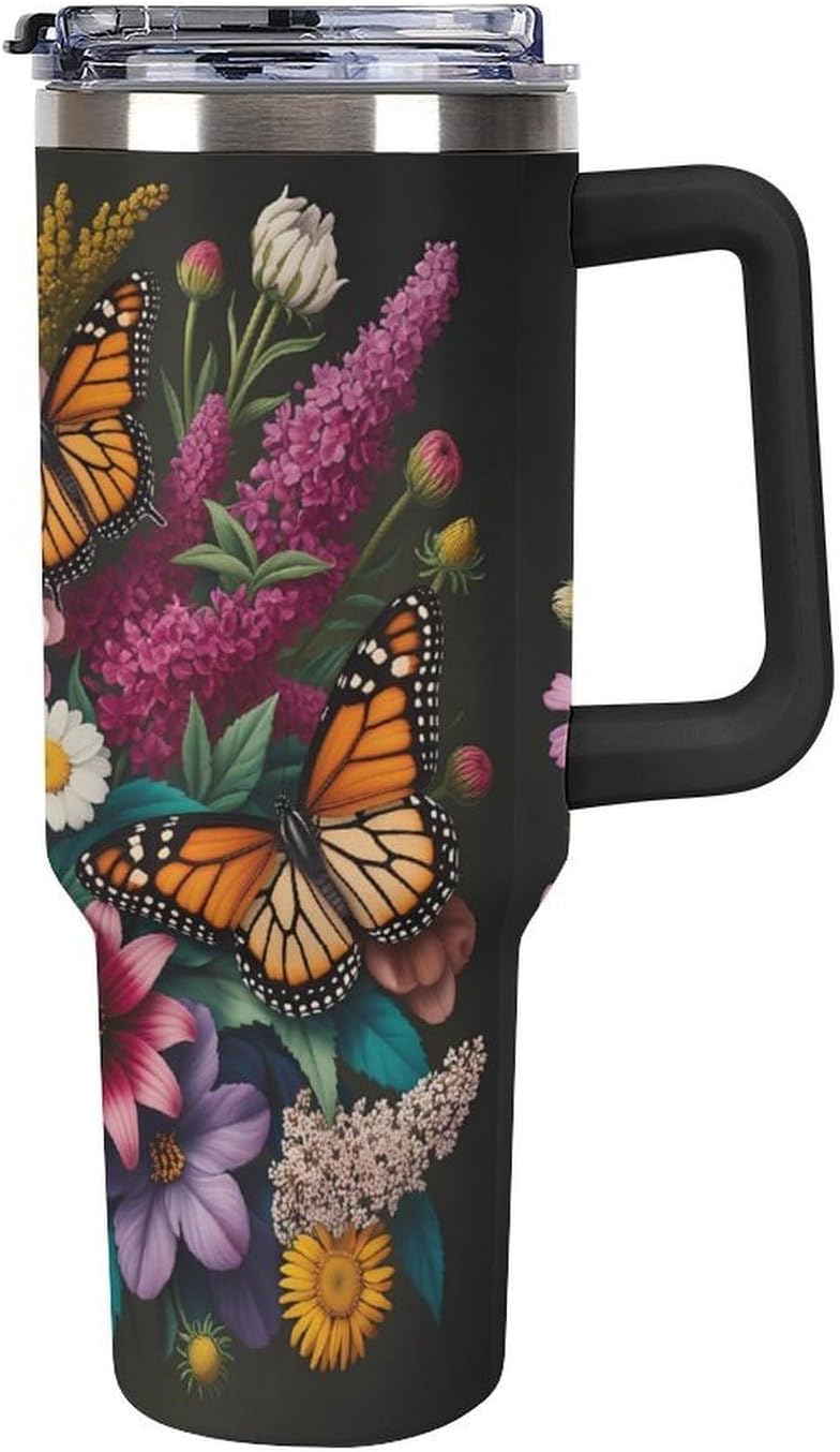 Leakproof Tumbler Vacuum Sealed Car Holder Friendly For Travel Teal And Peach Tropical Palm Leaf Pattern Water Tumbler white-style-23 - Colors F