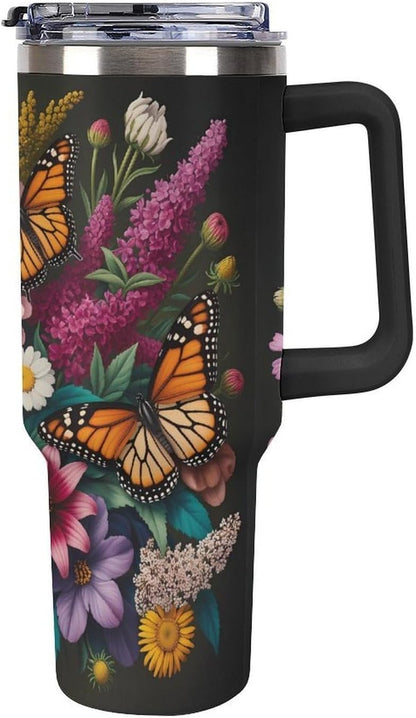 Leakproof Tumbler Vacuum Sealed Car Holder Friendly For Travel Teal And Peach Tropical Palm Leaf Pattern Water Tumbler white-style-23 - Colors F