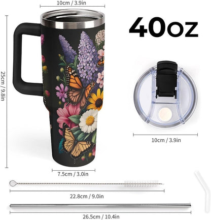 Leakproof Tumbler Vacuum Sealed Car Holder Friendly For Travel Teal And Peach Tropical Palm Leaf Pattern Water Tumbler white-style-23 - Colors F