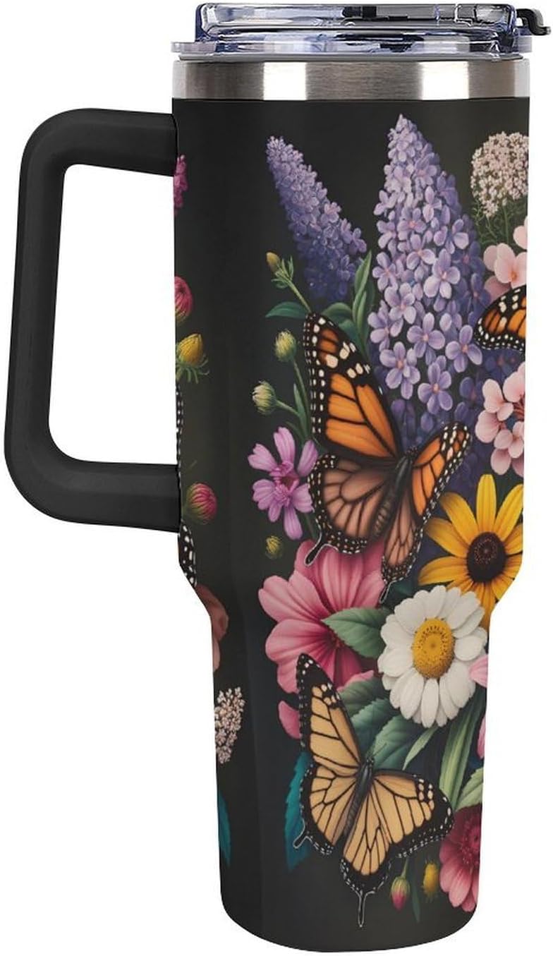 Leakproof Tumbler Vacuum Sealed Car Holder Friendly For Travel Teal And Peach Tropical Palm Leaf Pattern Water Tumbler white-style-23 - Colors F