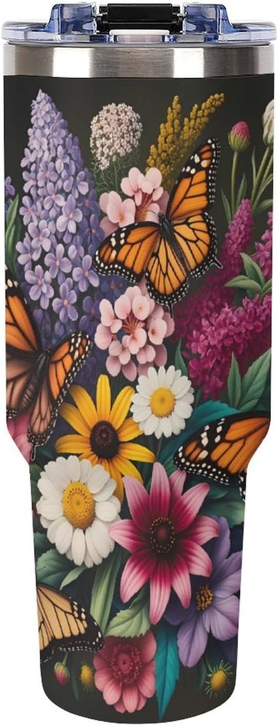Leakproof Tumbler Vacuum Sealed Car Holder Friendly For Travel Teal And Peach Tropical Palm Leaf Pattern Water Tumbler white-style-23 - Colors F