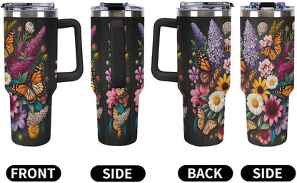 Leakproof Tumbler Vacuum Sealed Car Holder Friendly For Travel Teal And Peach Tropical Palm Leaf Pattern Water Tumbler white-style-23 - Colors F