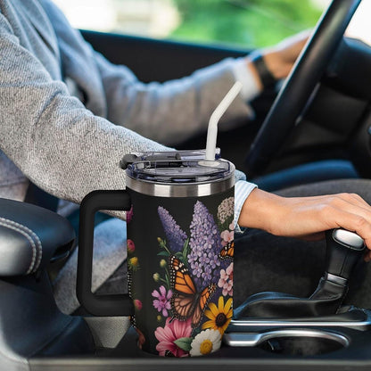 Leakproof Tumbler Vacuum Sealed Car Holder Friendly For Travel Teal And Peach Tropical Palm Leaf Pattern Water Tumbler white-style-23 - Colors F
