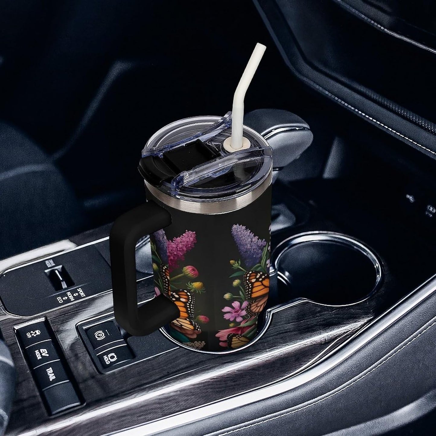Leakproof Tumbler Vacuum Sealed Car Holder Friendly For Travel Teal And Peach Tropical Palm Leaf Pattern Water Tumbler white-style-23 - Colors F