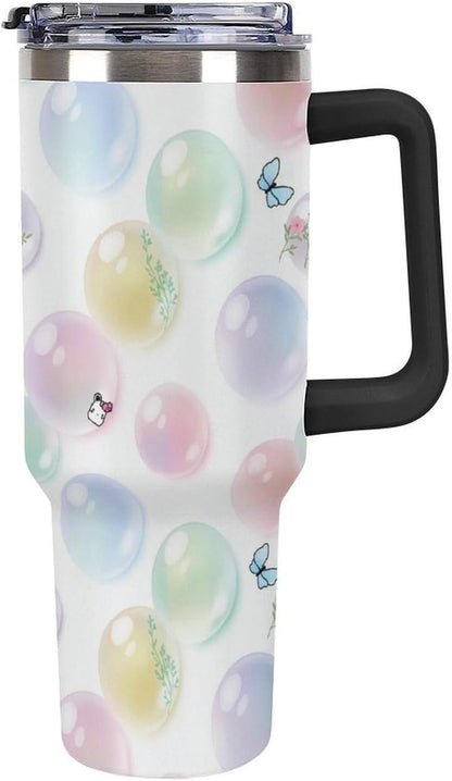 Leakproof Tumbler Vacuum Sealed Car Holder Friendly For Travel Teal And Peach Tropical Palm Leaf Pattern Water Tumbler white-style-23 - Colors F