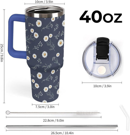 Leakproof Tumbler Vacuum Sealed Car Holder Friendly For Travel Teal And Peach Tropical Palm Leaf Pattern Water Tumbler white-style-23 - Colors F