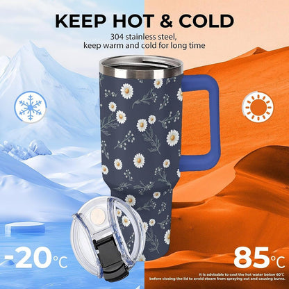 Leakproof Tumbler Vacuum Sealed Car Holder Friendly For Travel Teal And Peach Tropical Palm Leaf Pattern Water Tumbler white-style-23 - Colors F