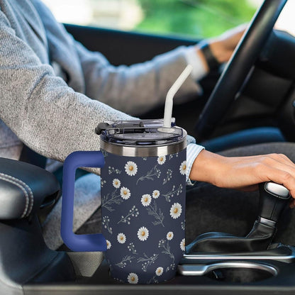 Leakproof Tumbler Vacuum Sealed Car Holder Friendly For Travel Teal And Peach Tropical Palm Leaf Pattern Water Tumbler white-style-23 - Colors F