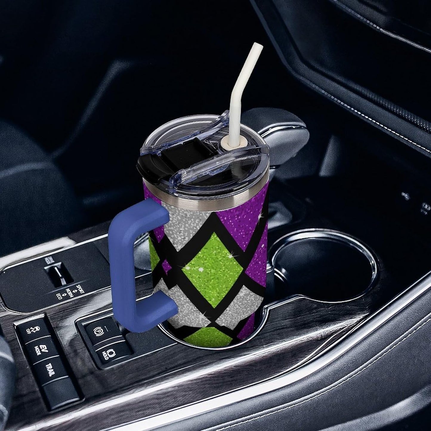 Leakproof Tumbler Vacuum Sealed Car Holder Friendly For Travel Teal And Peach Tropical Palm Leaf Pattern Water Tumbler white-style-23 - Colors F