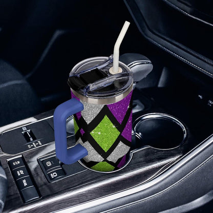 Leakproof Tumbler Vacuum Sealed Car Holder Friendly For Travel Teal And Peach Tropical Palm Leaf Pattern Water Tumbler white-style-23 - Colors F