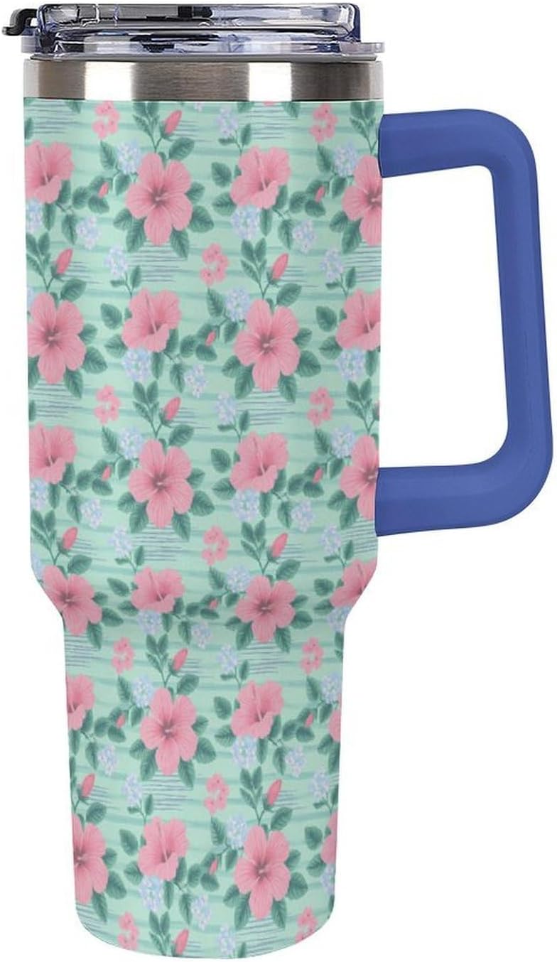 Leakproof Tumbler Vacuum Sealed Car Holder Friendly For Travel Teal And Peach Tropical Palm Leaf Pattern Water Tumbler white-style-23 - Colors F