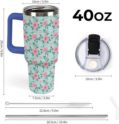 Leakproof Tumbler Vacuum Sealed Car Holder Friendly For Travel Teal And Peach Tropical Palm Leaf Pattern Water Tumbler white-style-23 - Colors F