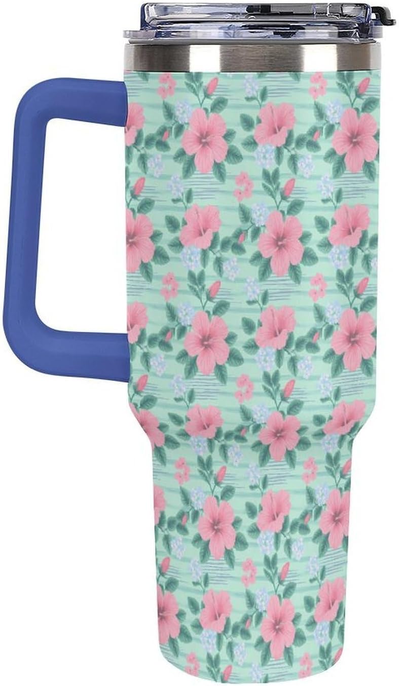 Leakproof Tumbler Vacuum Sealed Car Holder Friendly For Travel Teal And Peach Tropical Palm Leaf Pattern Water Tumbler white-style-23 - Colors F