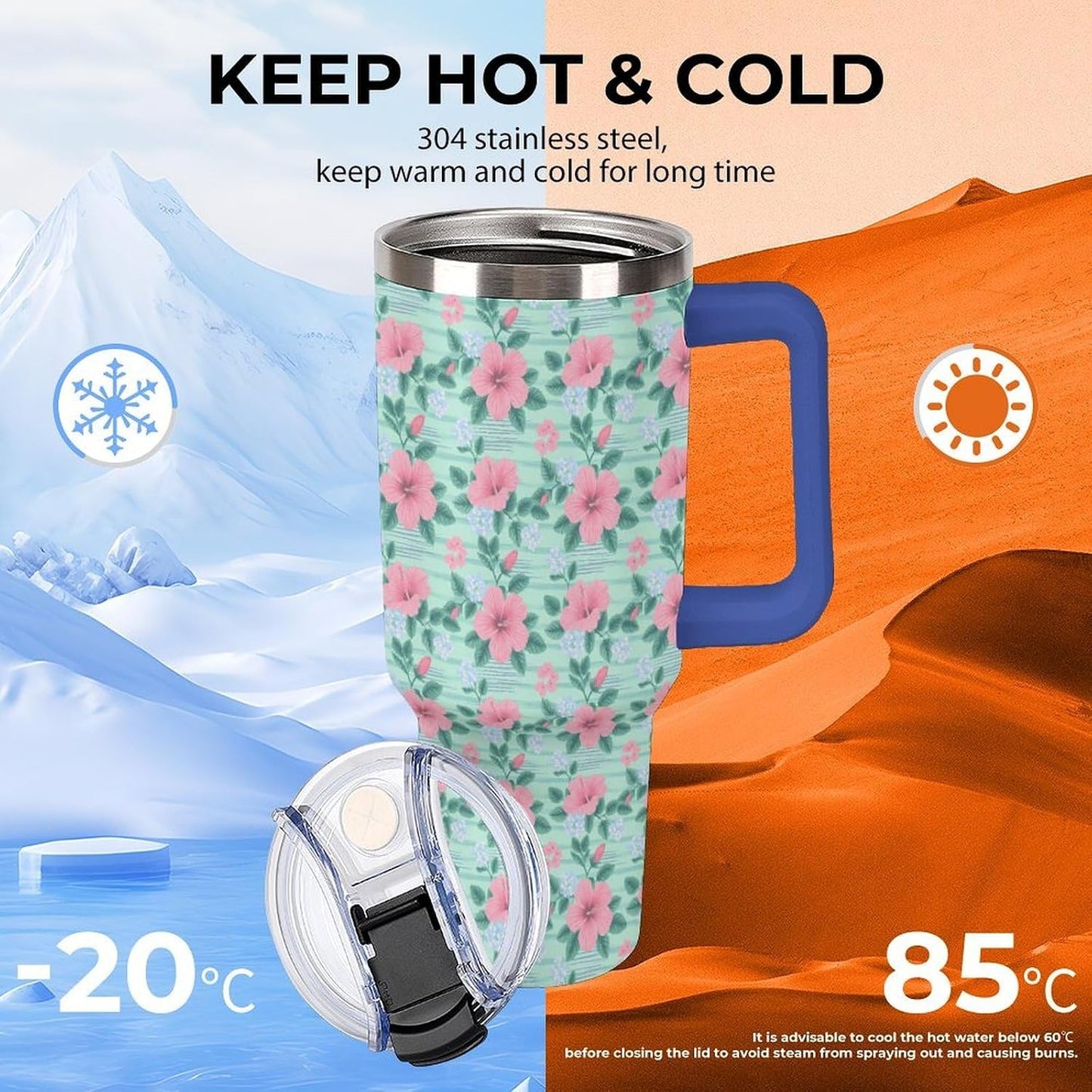 Leakproof Tumbler Vacuum Sealed Car Holder Friendly For Travel Teal And Peach Tropical Palm Leaf Pattern Water Tumbler white-style-23 - Colors F