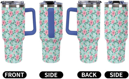 Leakproof Tumbler Vacuum Sealed Car Holder Friendly For Travel Teal And Peach Tropical Palm Leaf Pattern Water Tumbler white-style-23 - Colors F