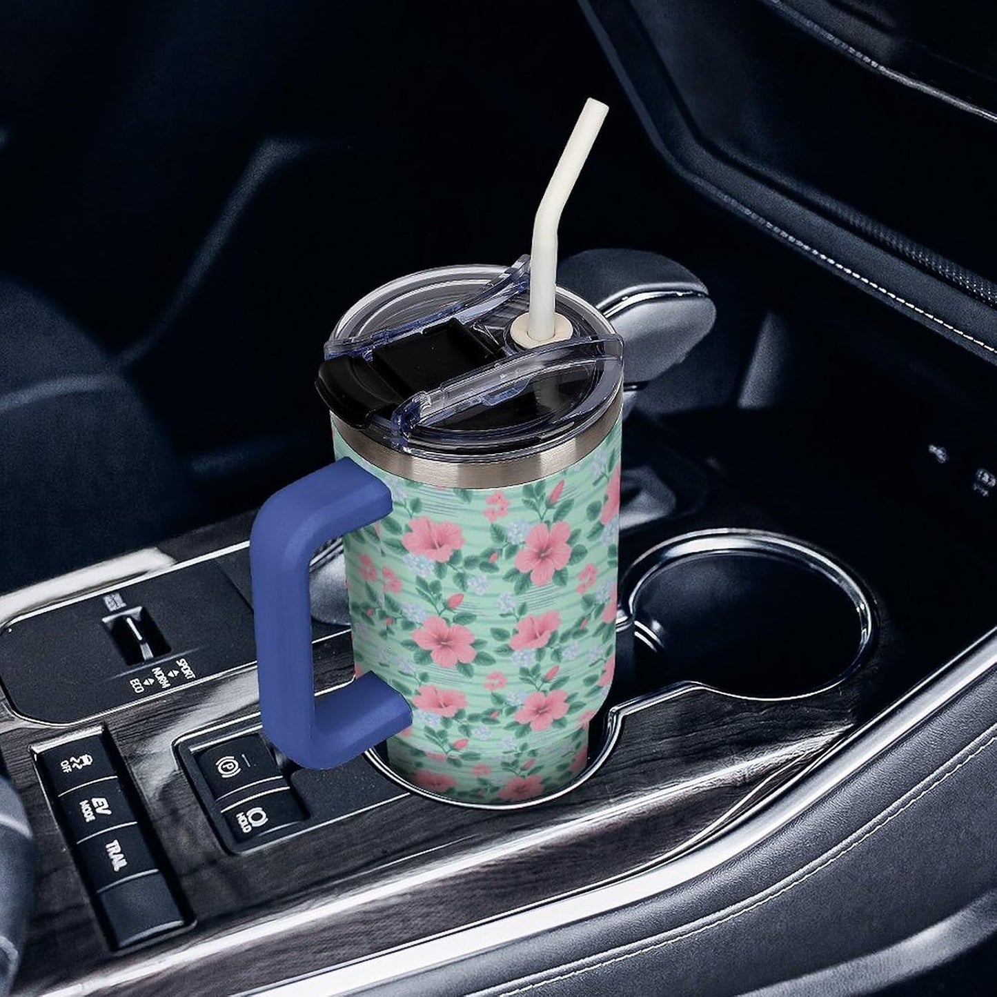 Leakproof Tumbler Vacuum Sealed Car Holder Friendly For Travel Teal And Peach Tropical Palm Leaf Pattern Water Tumbler white-style-23 - Colors F