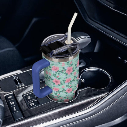 Leakproof Tumbler Vacuum Sealed Car Holder Friendly For Travel Teal And Peach Tropical Palm Leaf Pattern Water Tumbler white-style-23 - Colors F