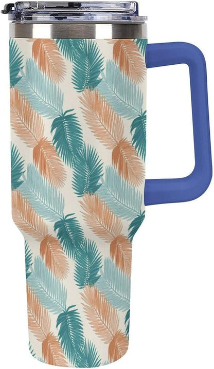 Leakproof Tumbler Vacuum Sealed Car Holder Friendly For Travel Teal And Peach Tropical Palm Leaf Pattern Water Tumbler white-style-23 - Colors F