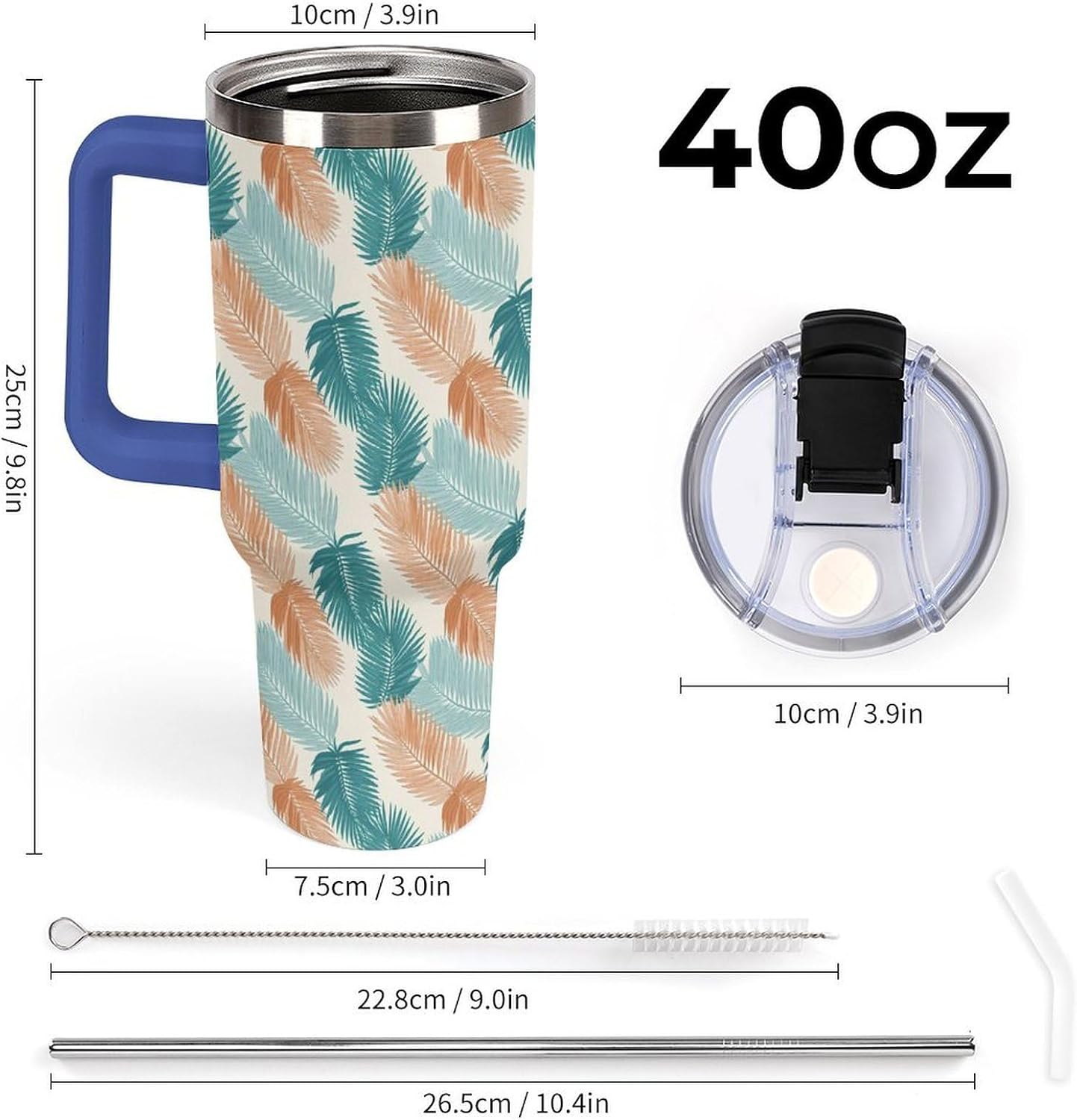 Leakproof Tumbler Vacuum Sealed Car Holder Friendly For Travel Teal And Peach Tropical Palm Leaf Pattern Water Tumbler white-style-23 - Colors F