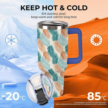 Leakproof Tumbler Vacuum Sealed Car Holder Friendly For Travel Teal And Peach Tropical Palm Leaf Pattern Water Tumbler white-style-23 - Colors F