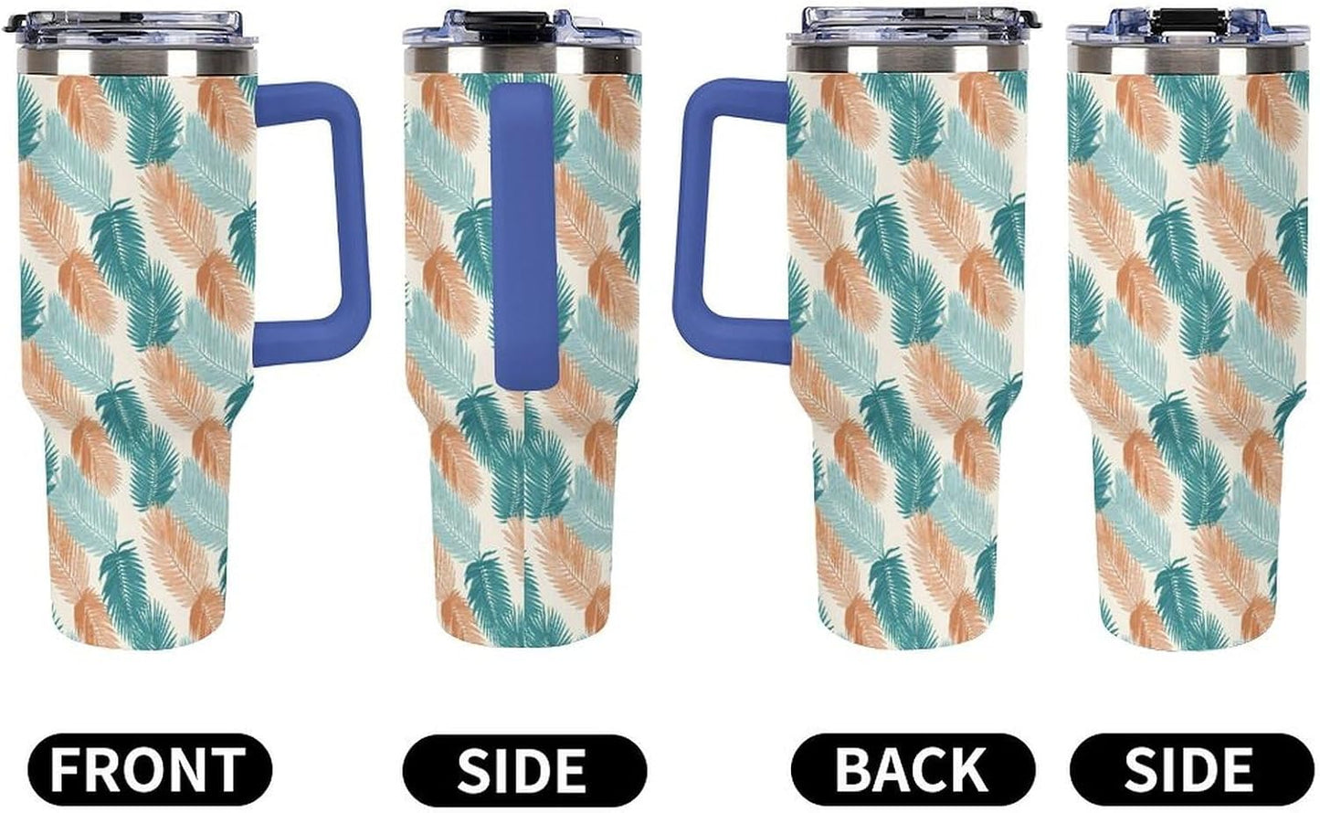 Leakproof Tumbler Vacuum Sealed Car Holder Friendly For Travel Teal And Peach Tropical Palm Leaf Pattern Water Tumbler white-style-23 - Colors F