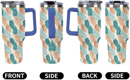 Leakproof Tumbler Vacuum Sealed Car Holder Friendly For Travel Teal And Peach Tropical Palm Leaf Pattern Water Tumbler white-style-23 - Colors F