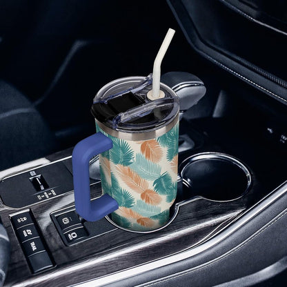 Leakproof Tumbler Vacuum Sealed Car Holder Friendly For Travel Teal And Peach Tropical Palm Leaf Pattern Water Tumbler white-style-23 - Colors F