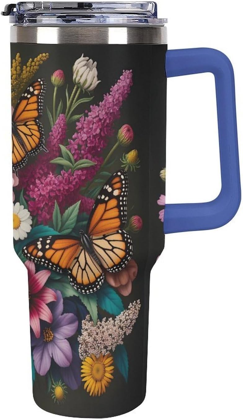Leakproof Tumbler Vacuum Sealed Car Holder Friendly For Travel Teal And Peach Tropical Palm Leaf Pattern Water Tumbler white-style-23 - Colors F