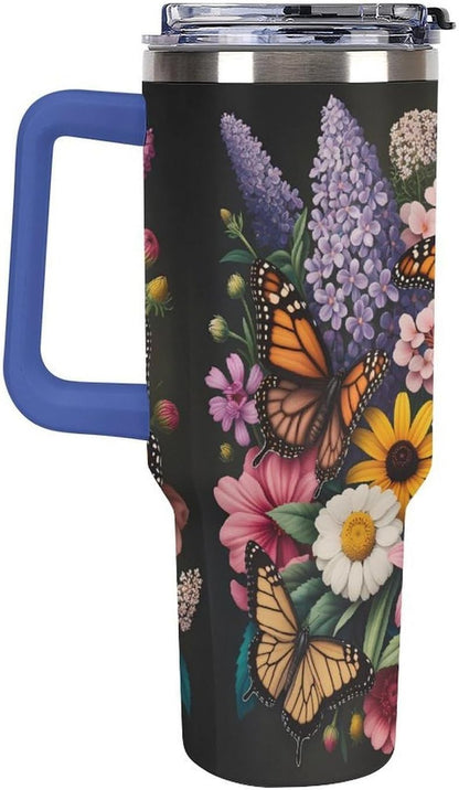 Leakproof Tumbler Vacuum Sealed Car Holder Friendly For Travel Teal And Peach Tropical Palm Leaf Pattern Water Tumbler white-style-23 - Colors F