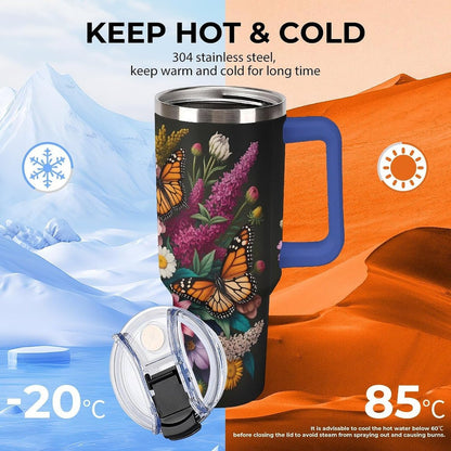 Leakproof Tumbler Vacuum Sealed Car Holder Friendly For Travel Teal And Peach Tropical Palm Leaf Pattern Water Tumbler white-style-23 - Colors F