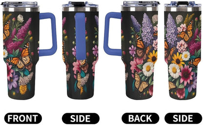 Leakproof Tumbler Vacuum Sealed Car Holder Friendly For Travel Teal And Peach Tropical Palm Leaf Pattern Water Tumbler white-style-23 - Colors F