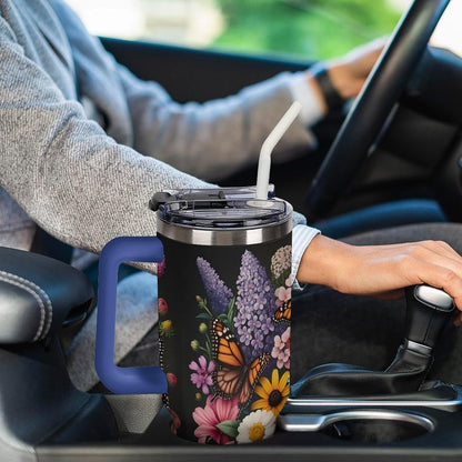 Leakproof Tumbler Vacuum Sealed Car Holder Friendly For Travel Teal And Peach Tropical Palm Leaf Pattern Water Tumbler white-style-23 - Colors F