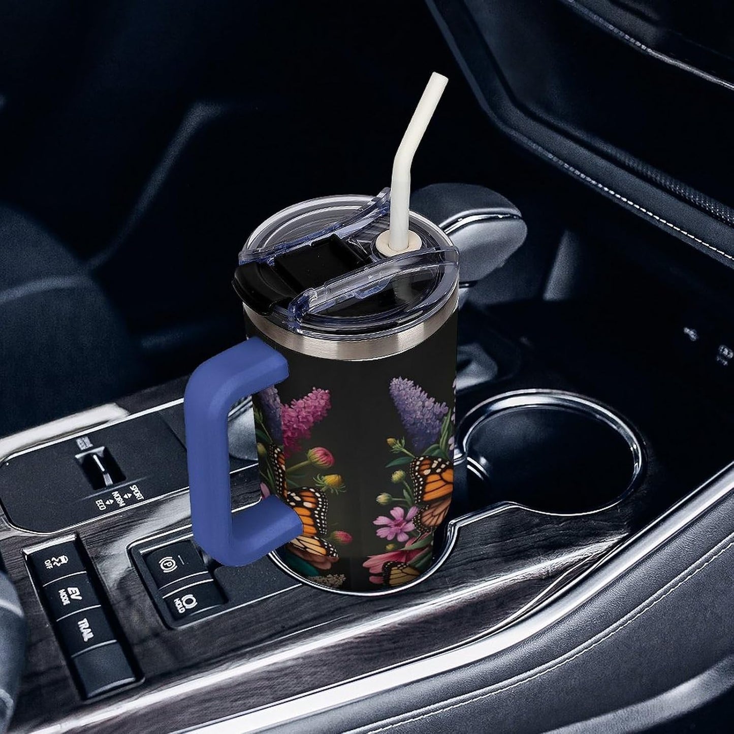 Leakproof Tumbler Vacuum Sealed Car Holder Friendly For Travel Teal And Peach Tropical Palm Leaf Pattern Water Tumbler white-style-23 - Colors F
