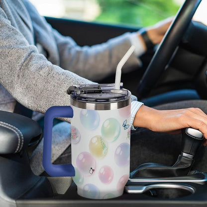 Leakproof Tumbler Vacuum Sealed Car Holder Friendly For Travel Teal And Peach Tropical Palm Leaf Pattern Water Tumbler white-style-23 - Colors F