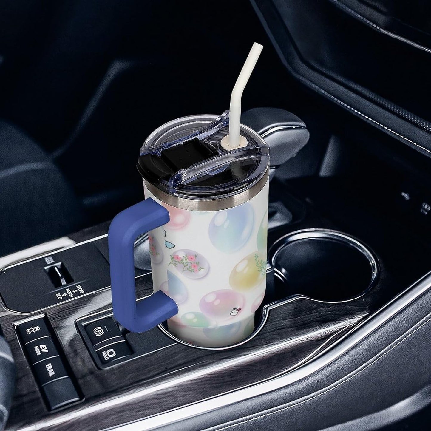Leakproof Tumbler Vacuum Sealed Car Holder Friendly For Travel Teal And Peach Tropical Palm Leaf Pattern Water Tumbler white-style-23 - Colors F
