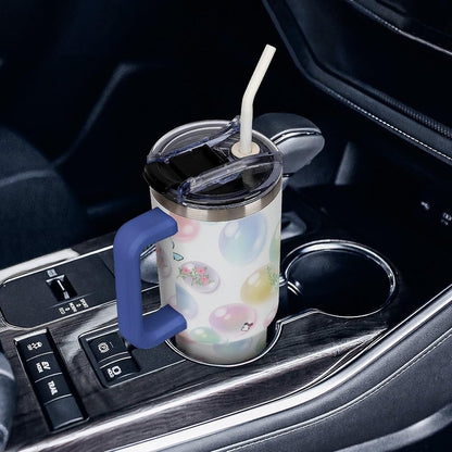Leakproof Tumbler Vacuum Sealed Car Holder Friendly For Travel Teal And Peach Tropical Palm Leaf Pattern Water Tumbler white-style-23 - Colors F