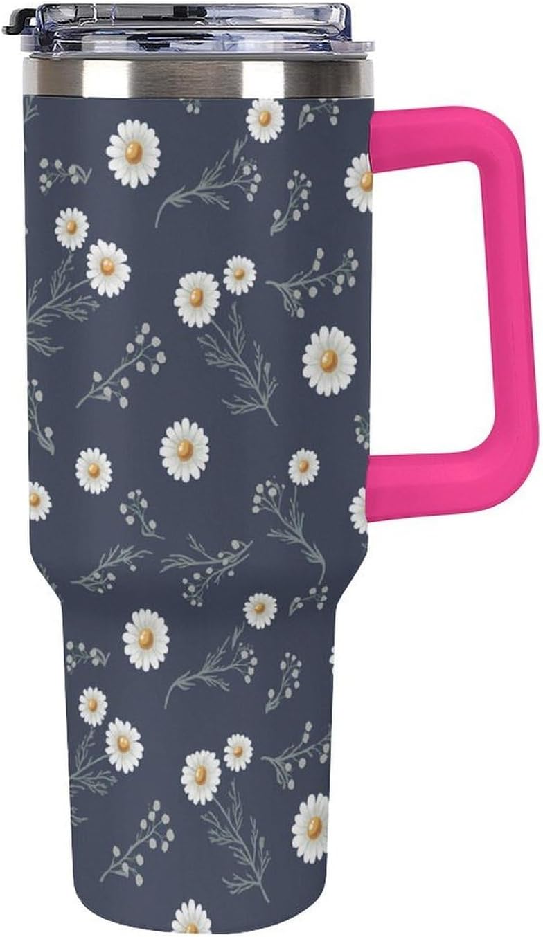 Leakproof Tumbler Vacuum Sealed Car Holder Friendly For Travel Teal And Peach Tropical Palm Leaf Pattern Water Tumbler white-style-23 - Colors F