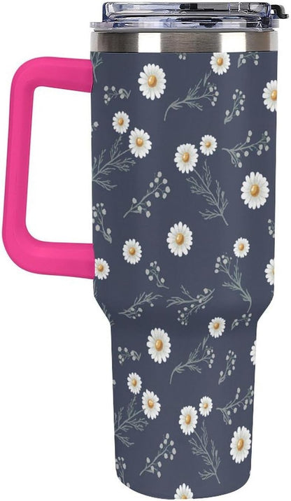 Leakproof Tumbler Vacuum Sealed Car Holder Friendly For Travel Teal And Peach Tropical Palm Leaf Pattern Water Tumbler white-style-23 - Colors F