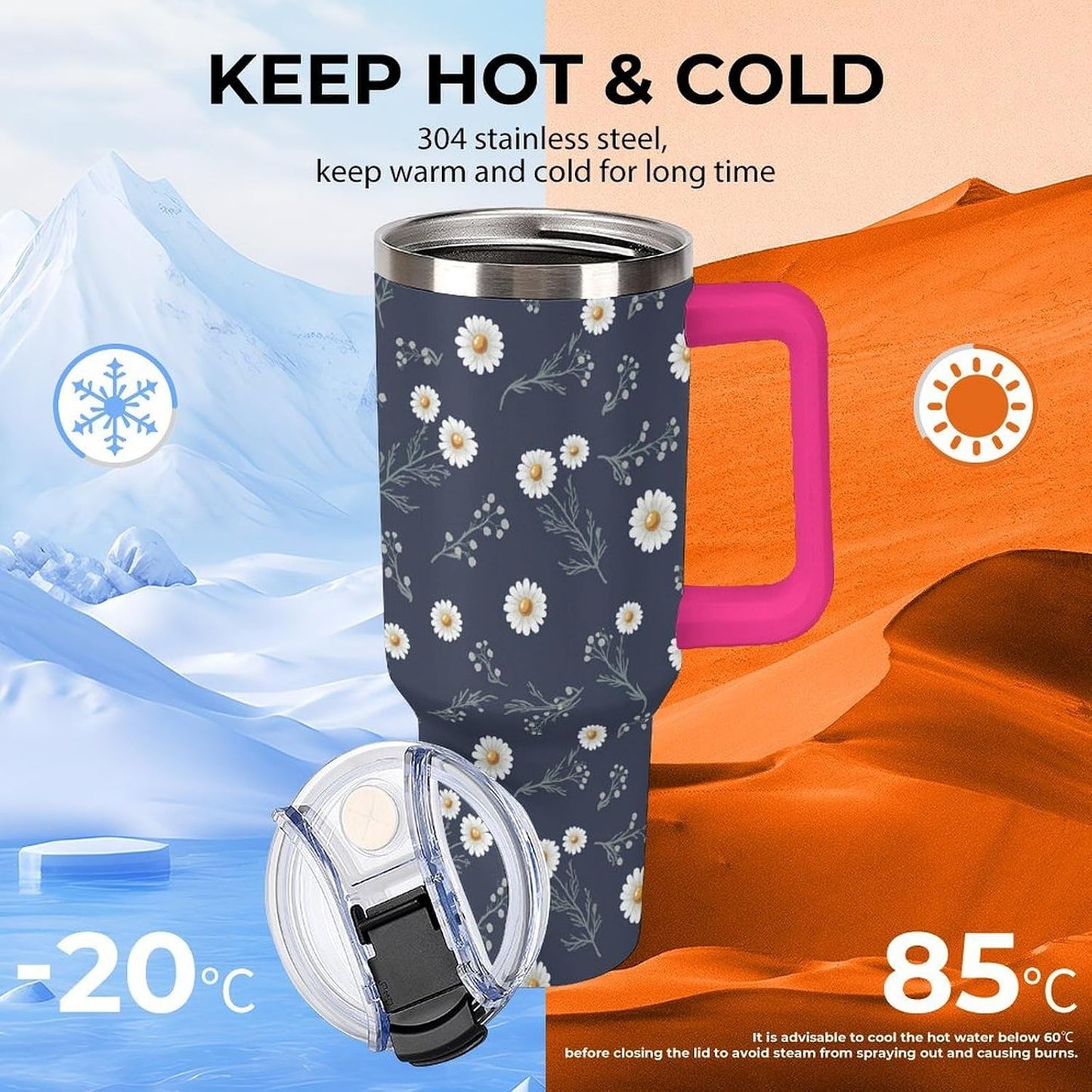 Leakproof Tumbler Vacuum Sealed Car Holder Friendly For Travel Teal And Peach Tropical Palm Leaf Pattern Water Tumbler white-style-23 - Colors F
