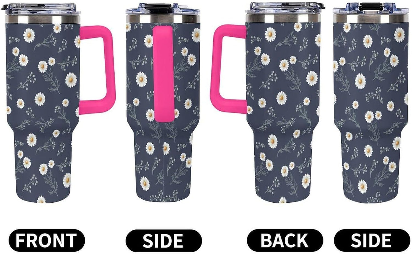 Leakproof Tumbler Vacuum Sealed Car Holder Friendly For Travel Teal And Peach Tropical Palm Leaf Pattern Water Tumbler white-style-23 - Colors F