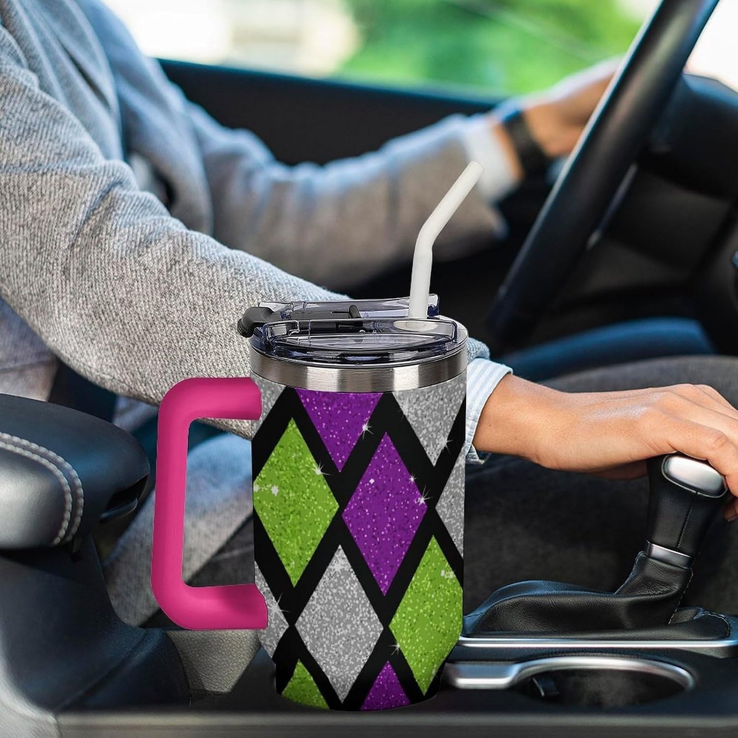 Leakproof Tumbler Vacuum Sealed Car Holder Friendly For Travel Teal And Peach Tropical Palm Leaf Pattern Water Tumbler white-style-23 - Colors F