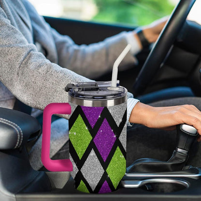 Leakproof Tumbler Vacuum Sealed Car Holder Friendly For Travel Teal And Peach Tropical Palm Leaf Pattern Water Tumbler white-style-23 - Colors F