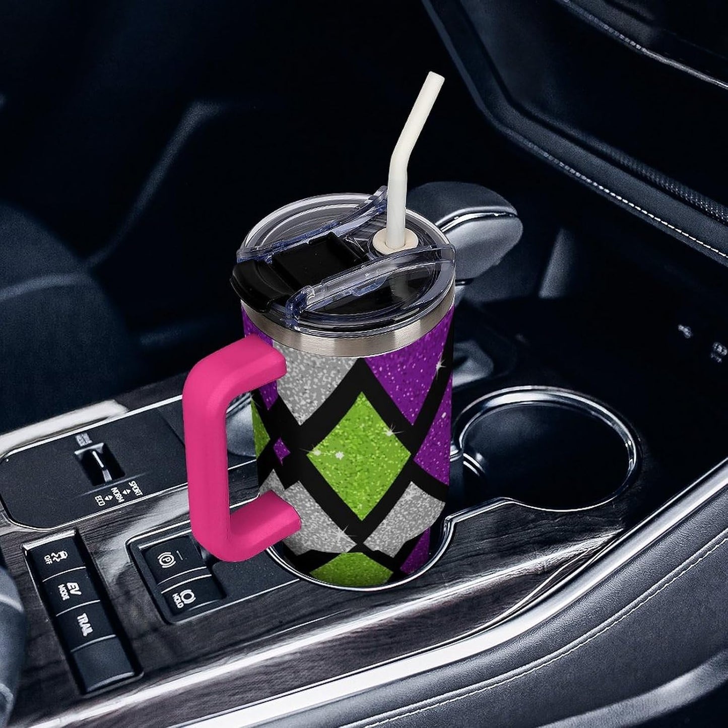 Leakproof Tumbler Vacuum Sealed Car Holder Friendly For Travel Teal And Peach Tropical Palm Leaf Pattern Water Tumbler white-style-23 - Colors F