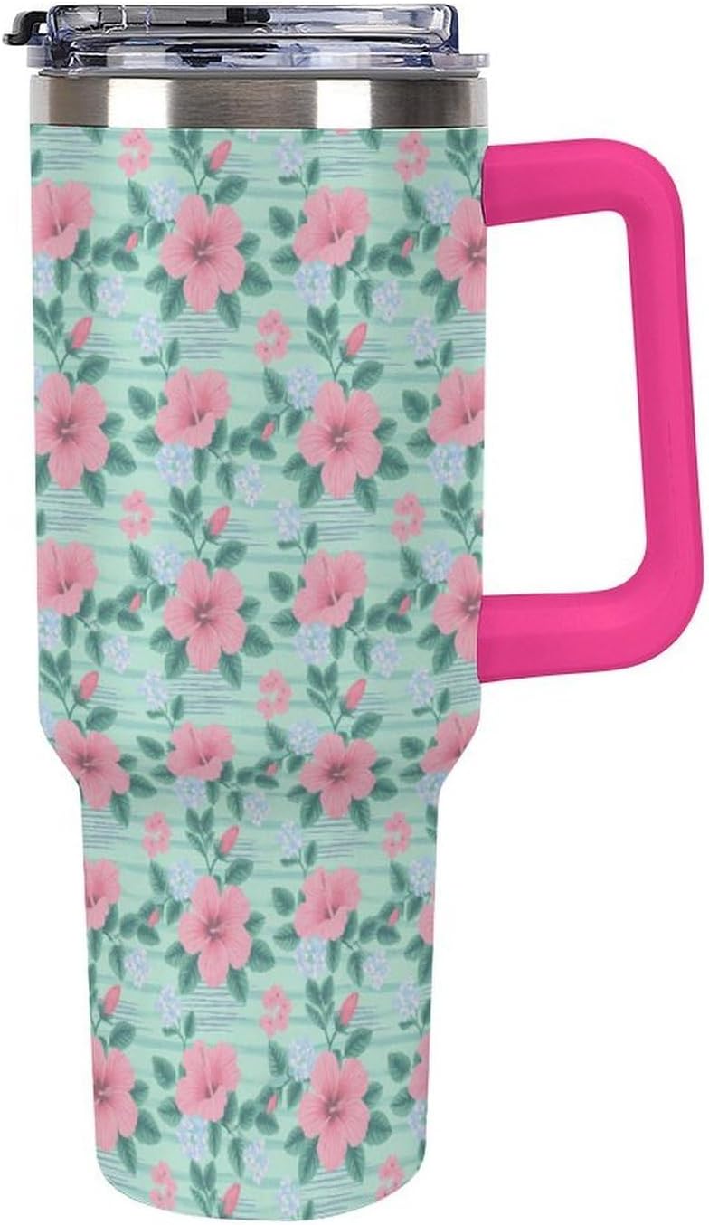 Leakproof Tumbler Vacuum Sealed Car Holder Friendly For Travel Teal And Peach Tropical Palm Leaf Pattern Water Tumbler white-style-23 - Colors F