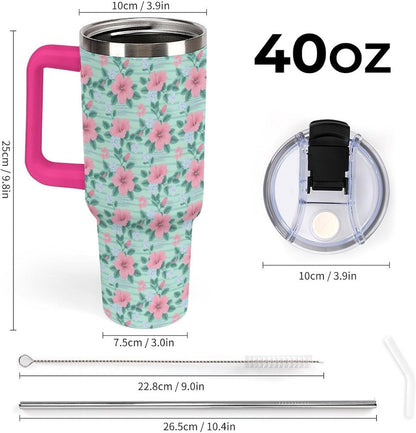 Leakproof Tumbler Vacuum Sealed Car Holder Friendly For Travel Teal And Peach Tropical Palm Leaf Pattern Water Tumbler white-style-23 - Colors F