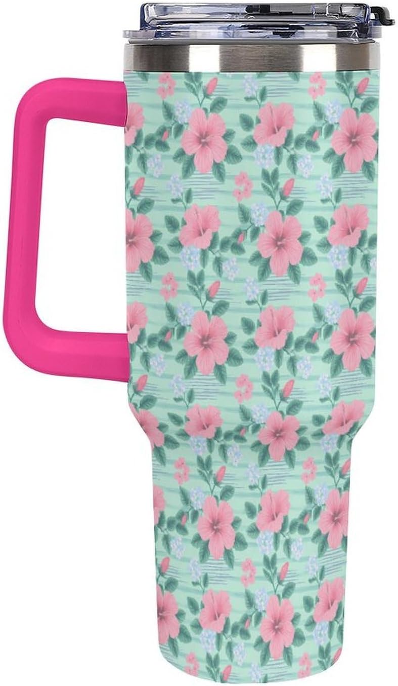 Leakproof Tumbler Vacuum Sealed Car Holder Friendly For Travel Teal And Peach Tropical Palm Leaf Pattern Water Tumbler white-style-23 - Colors F