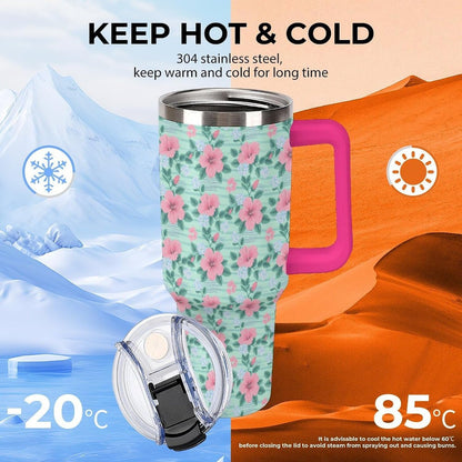 Leakproof Tumbler Vacuum Sealed Car Holder Friendly For Travel Teal And Peach Tropical Palm Leaf Pattern Water Tumbler white-style-23 - Colors F