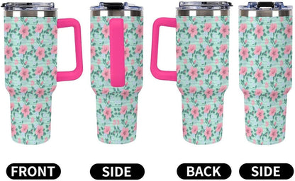 Leakproof Tumbler Vacuum Sealed Car Holder Friendly For Travel Teal And Peach Tropical Palm Leaf Pattern Water Tumbler white-style-23 - Colors F